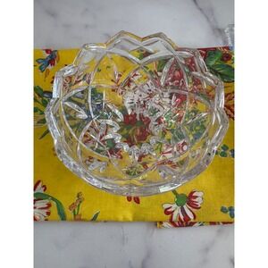 Vintage Heavy Lead Crystal Bowl Diamond Cut Sawtooth Rim 6 inch  Centerpiece